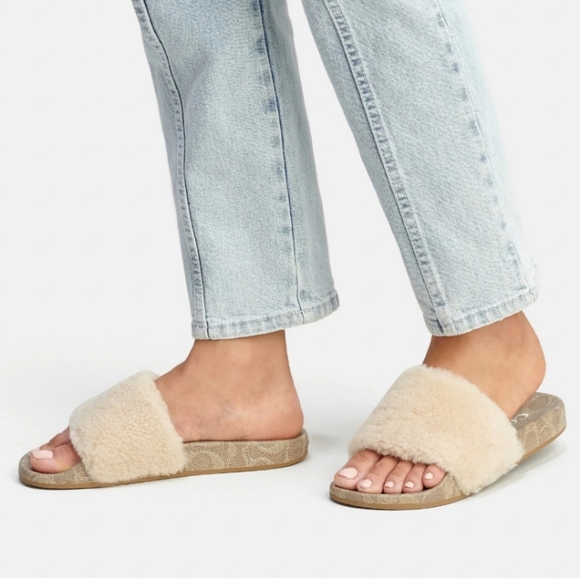 Coach Ulla Sherling Slides Casual Slip On Ivory Ladies sz 10 - Picture 12 of 13